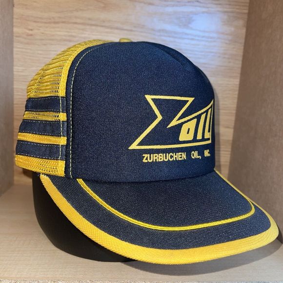 Vintage Zurbuchen Oil Verona Wisconsin Snapback Hat Triple Stripe Trucker Cap - Picture 1 of 15